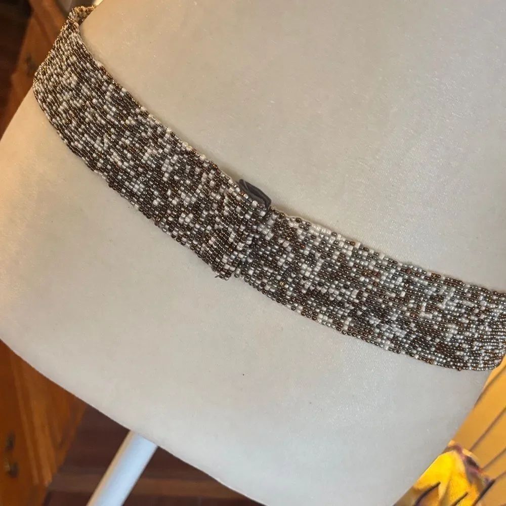 LOFT Brown, White & Silver Glass Beaded Belt